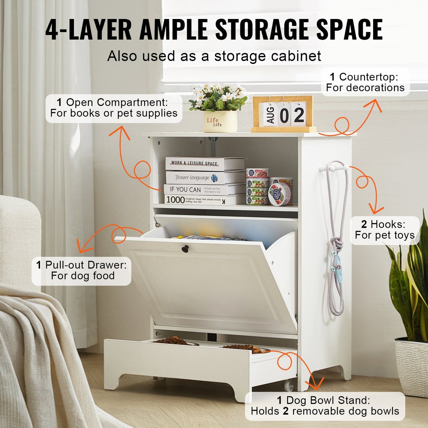 VEVOR Pet Feeding Station W 2 Elevated Dog Bowls Dog Food & Toy Storage Cabinet